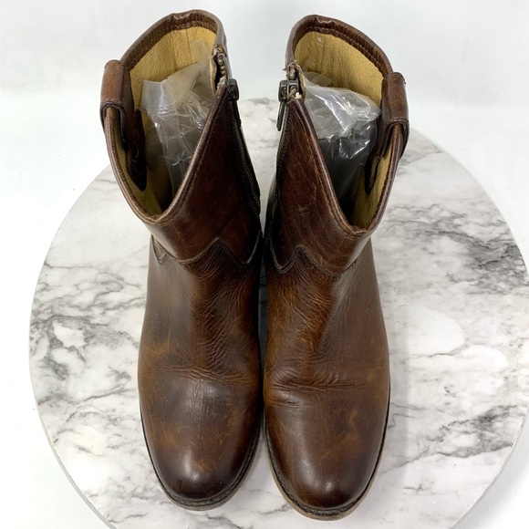 Frye Melissa Short Brown Leather Booties 6 Classic Equestrian Moto Bohemian - Picture 5 of 14